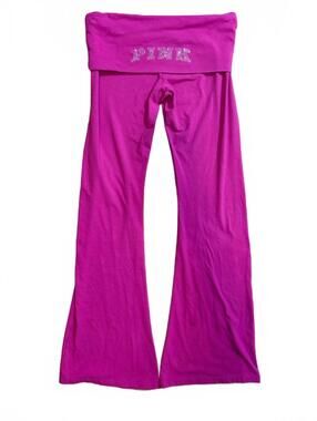 Victoria's Secret PINK Leggings Womens M Pink Foldover Flare Rhinestone